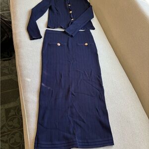 Zara Navy Blue Skirt Set with Gold Buttons